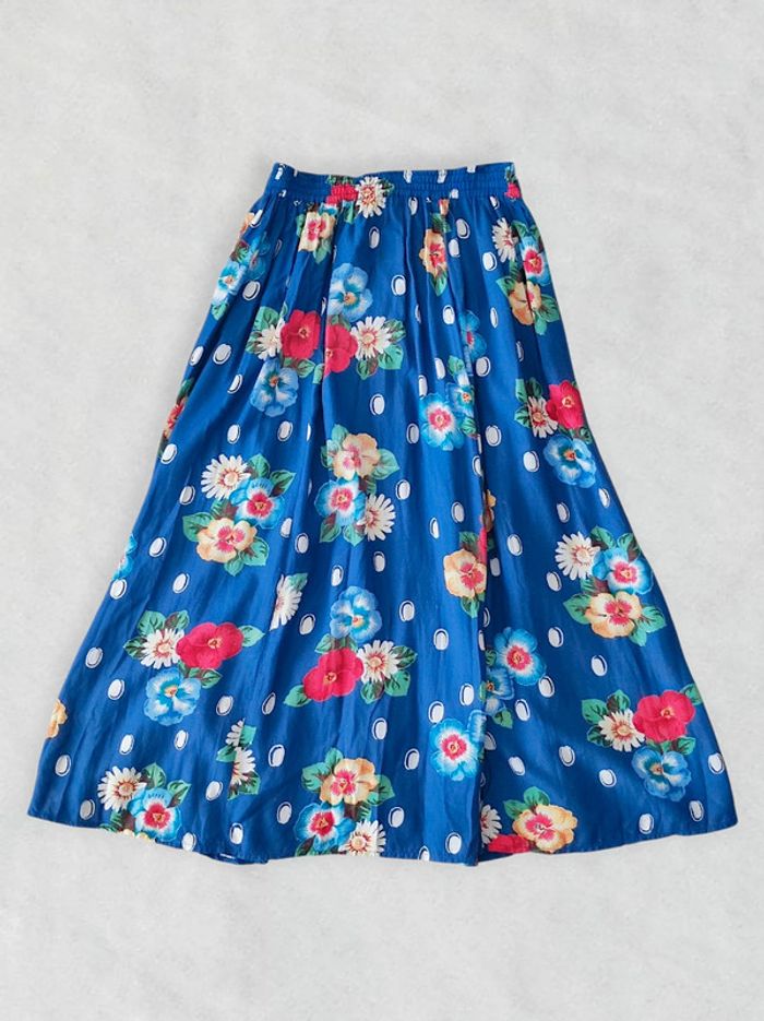Jupe longue évasée bleu fleur multicolore vintage 70-80 / René Derhy - 34/XS à 36/S - photo numéro 11