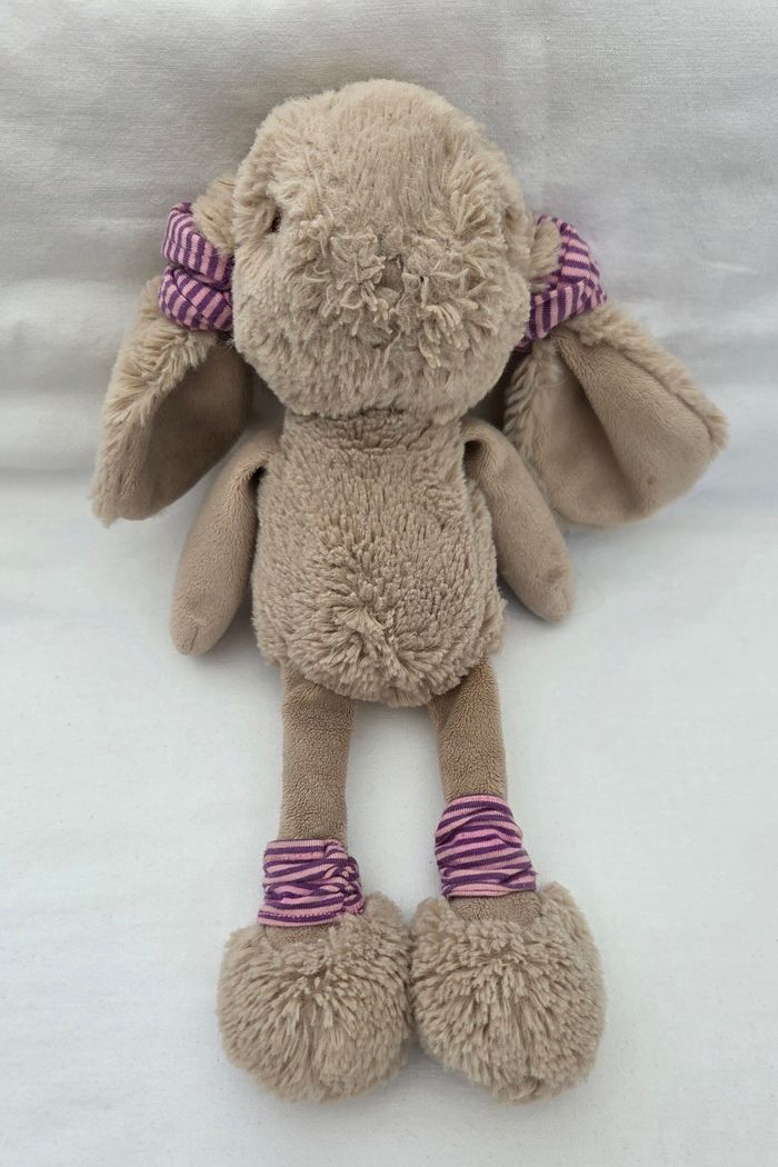 Doudou peluche Lapin beige 29 cm - chouchous et jambières violet et rose - Bukowski