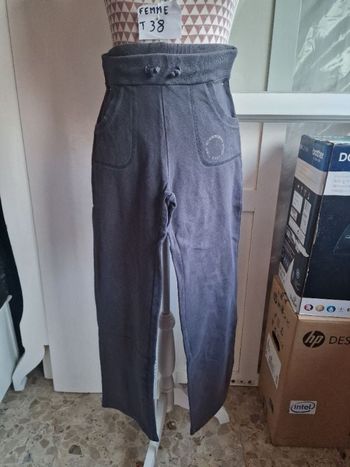 Pantalon de sport, gris, en coton & elasthanne, taille haute, forme régular, longueur 96cm