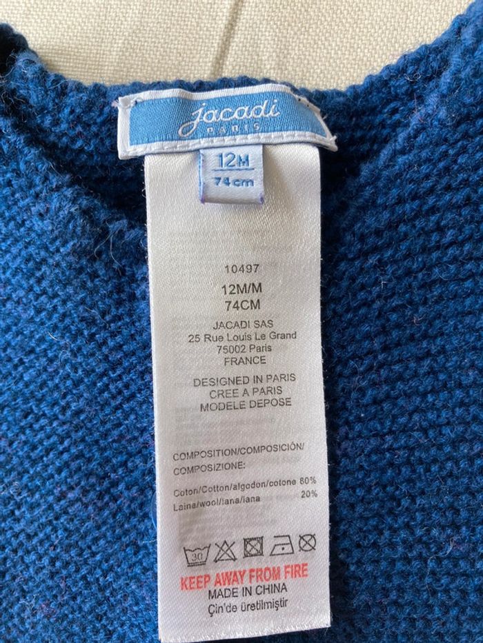 Gilet bleu roi Jacadi 12 mois avec laine - photo numéro 4