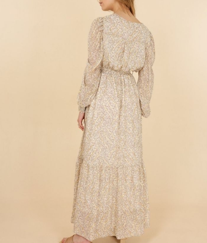 robe longue d'été ou cérémonie fluide beige fleuri et or Taille 36/38 - photo numéro 4