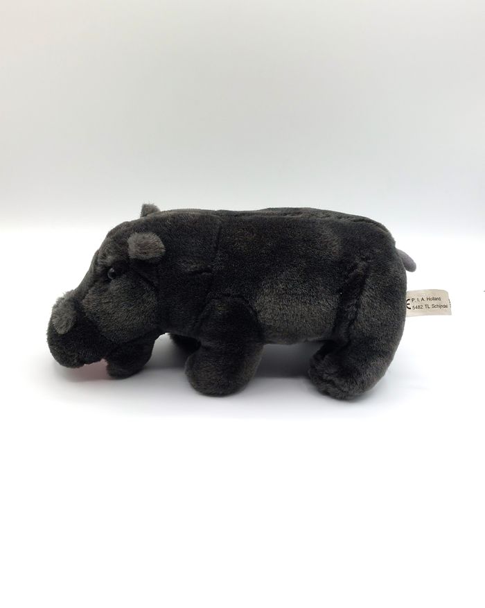 Peluche doudou hippopotame gris anthracite PIA Holland noir bouche rose 27 cm - photo numéro 2