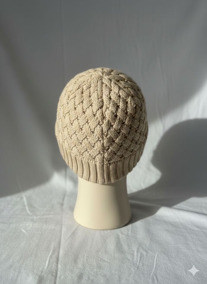 Bonnet Beige Tressé Hiver Doux et Chaud - photo numéro 2