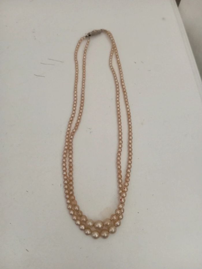 Collier double rang ancien perles joli fermoir - photo numéro 2