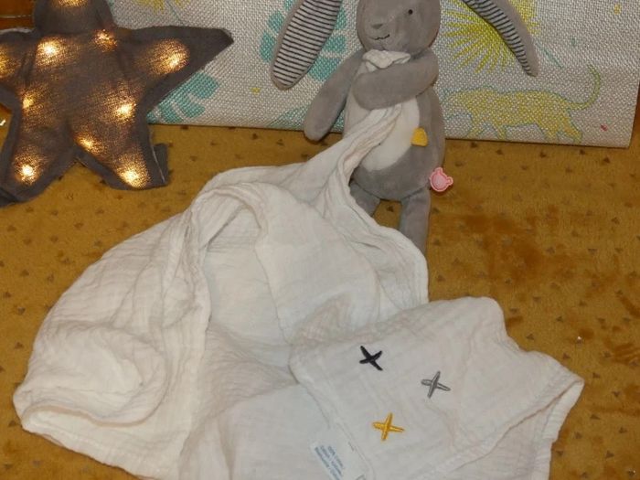 Doudou lapin lange Noukie's blanc gris 🐰tbe - photo numéro 2