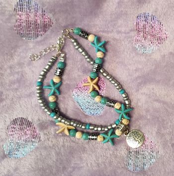 Bracelet de cheville bleu et blanc avec breloque arbre de vie ajustable