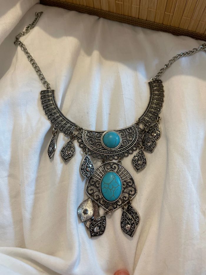 Collier argent turquoise
