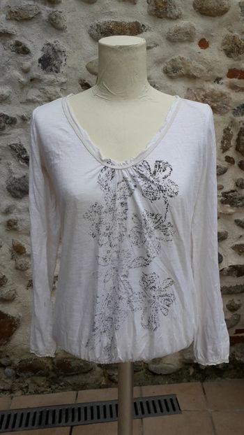 Tee-shirt tunique manches longues en coton crème