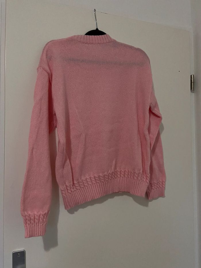 Pull haut rose maille long torsadé Noël - photo numéro 4
