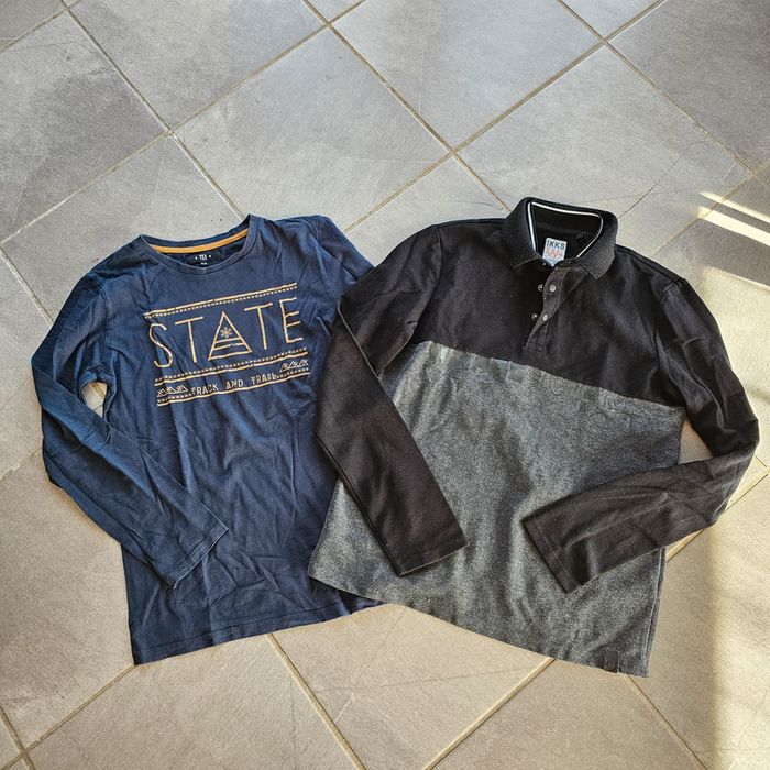 Lot 2 t-shirt polo manche longue 14 ans