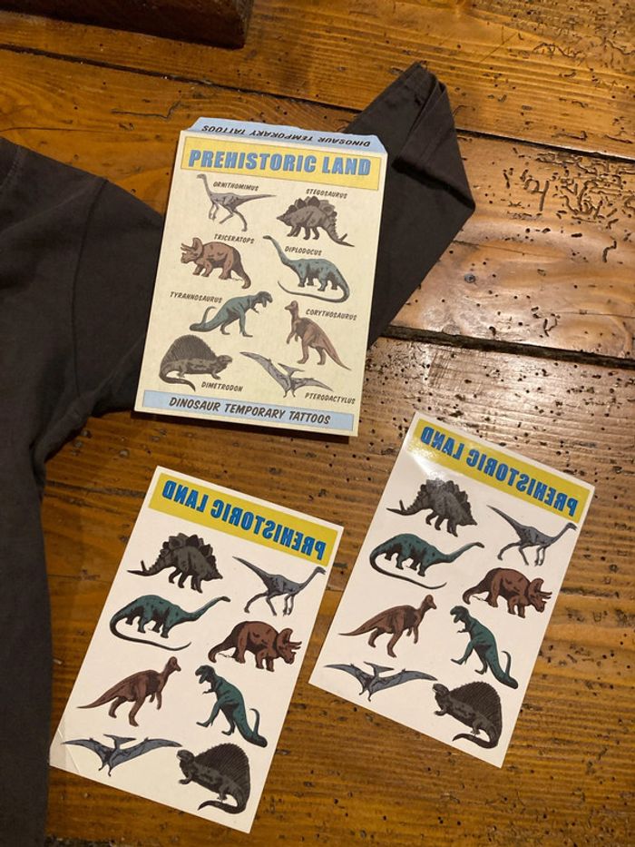 Lot dinosaures : Haut léger manches longues + 2 planches de tatouages - photo numéro 2