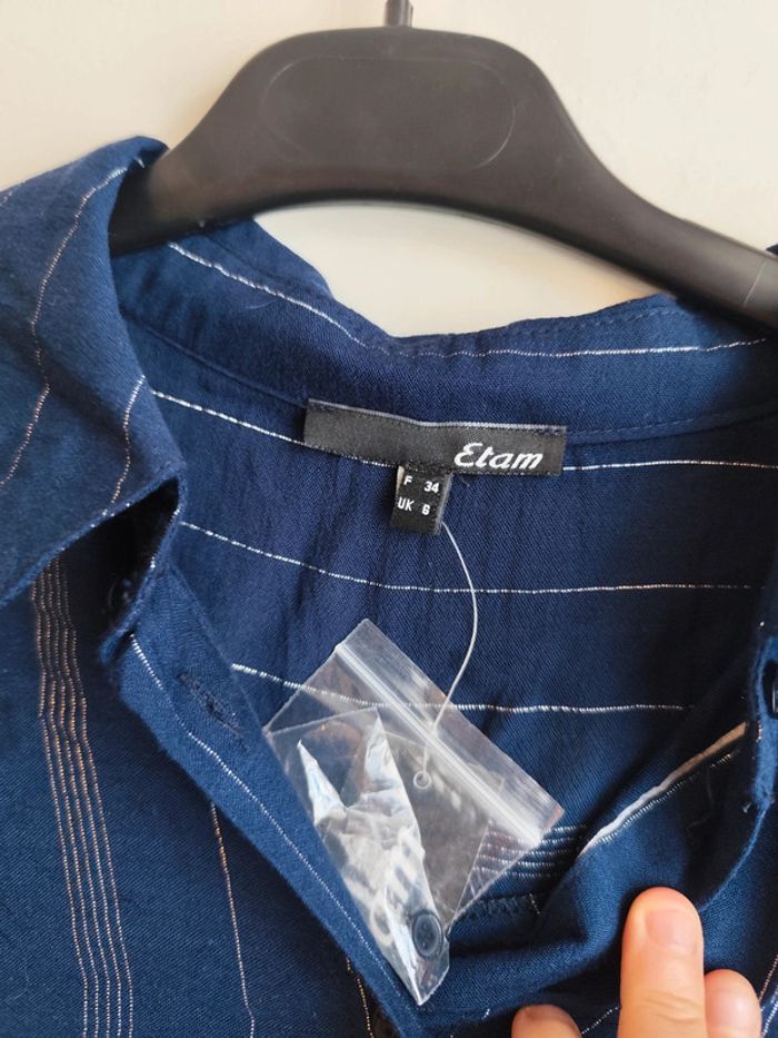 Chemise légère bleu marine à liseré argenté taille 34 Etam - photo numéro 3