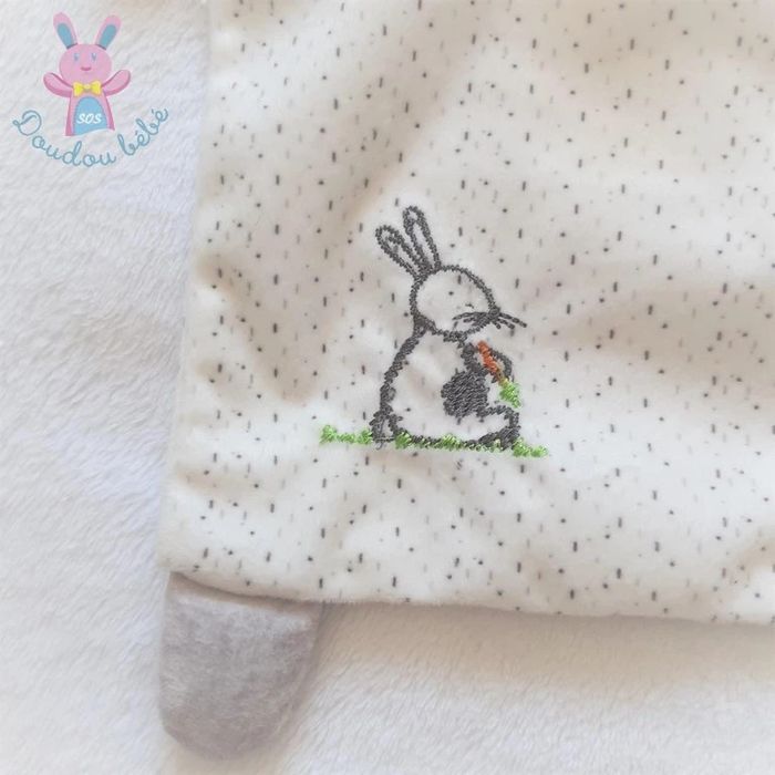 Doudou plat Lapin blanc gris herbe carotte Mots d'Enfants - photo numéro 2