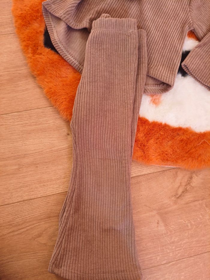 Ensemble fille beige marron velours - photo numéro 3