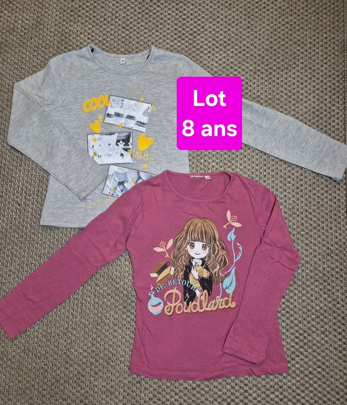 Lot de 2 t-shirts ML "Poudlard" et "Princess party" fille - 8 ans