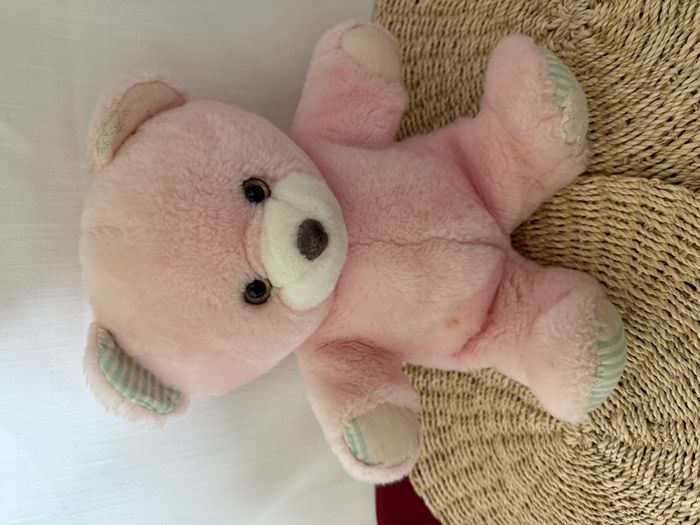 Vintage peluche ours rose imprimé mains pieds nounours - photo numéro 6