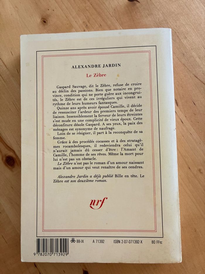 Livre le zèbre Alexandre jardin - photo numéro 2