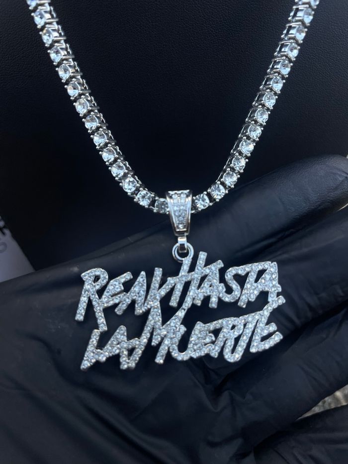 Ensemble Chaîne de Tennis sertie de zirconium + pendentif Real Hasta La Muerté - photo numéro 5