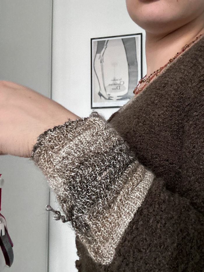 Pull vintage Y2K marron & beige – Taille S | Style rétro | Motifs 2000’s - photo numéro 4
