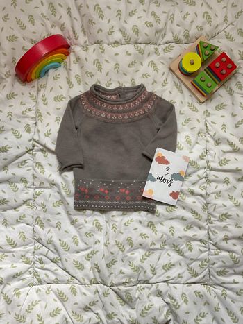 robe en laine manches longues gris motifs rose 3 mois tape à l'oeil