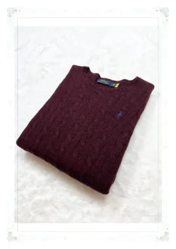 Ralph Lauren pull femme laine mérinos torsadé bordeaux col rond taille S (étiquette coupée)