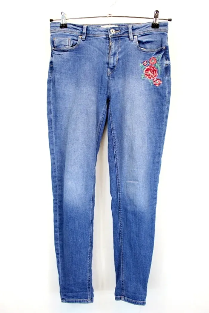 Jean Springfield - Broderie Florale Tendance - Bleu Denim