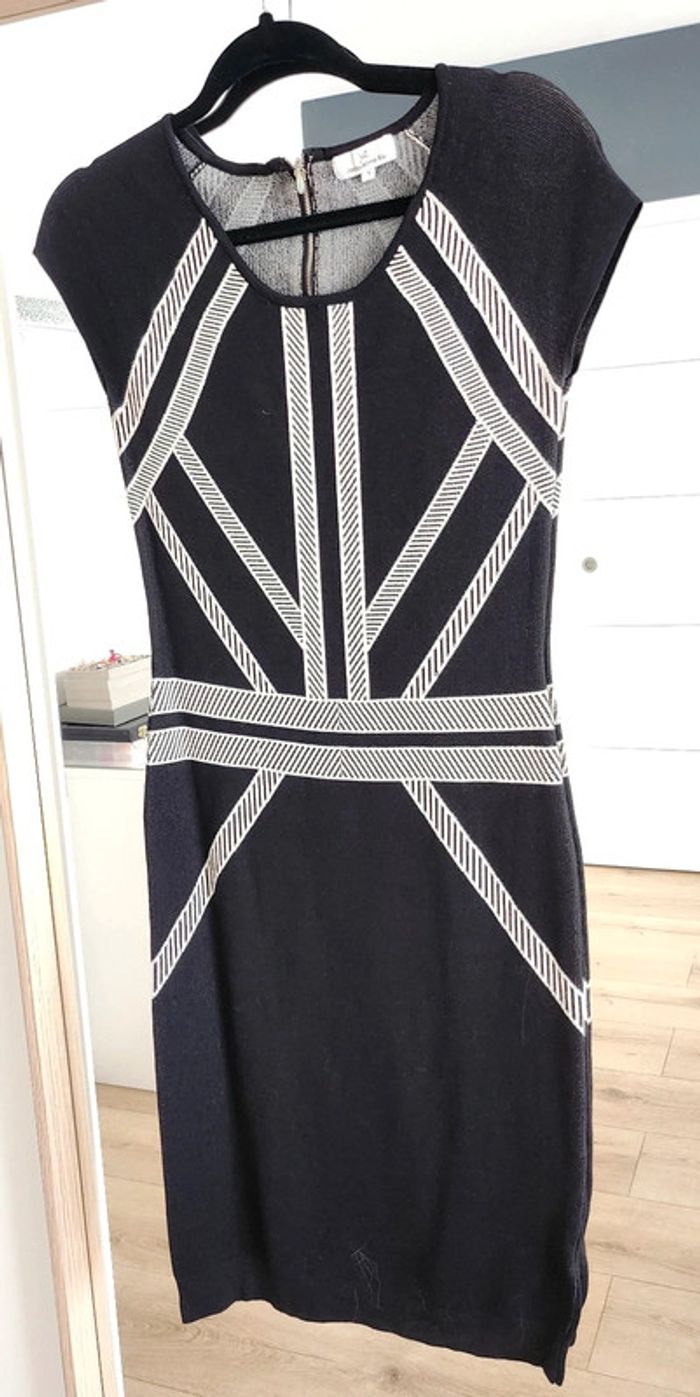Robe fourreau manches courtes noire et blanche taille 1 38 Jacqueline Riu