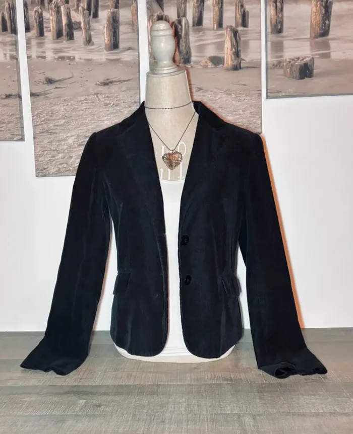 💕 veste style caban vintage côtelé velours noire taille 40 l #camaieu