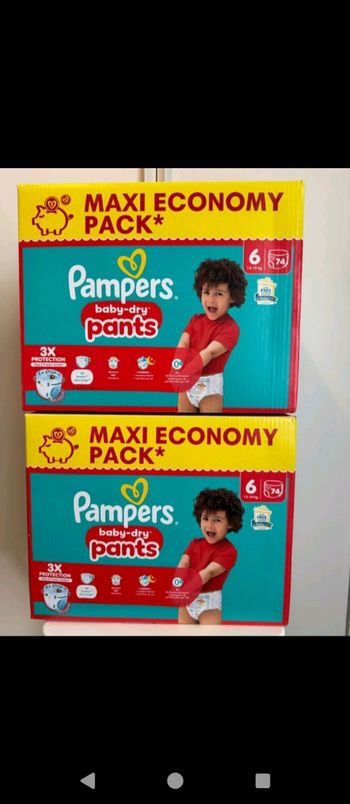 Lot 2 cartons Pampers pants taille 6, 2x 74 couches