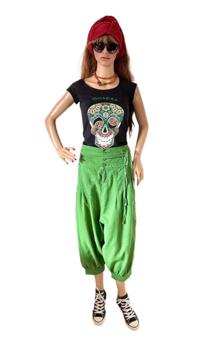 🌿Sarouel lin vert vintage taille 36/38 boho hippie ethnic festival green linen harem pants🌿 - photo numéro 6