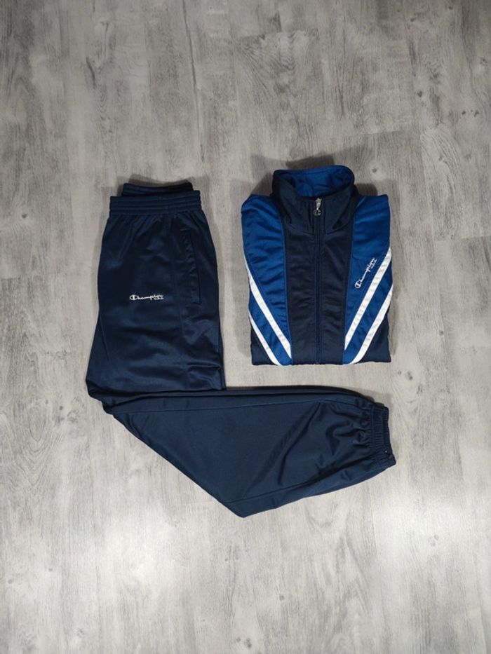Ensemble Survêtement Champion U.S.A. Vintage Bleu Marine Logo Brodé Blanc Taille M Homme
