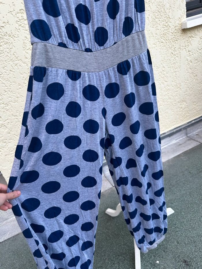 🤍 Combi-pantalon bustier grise à pois bleus – Taille M - photo numéro 2