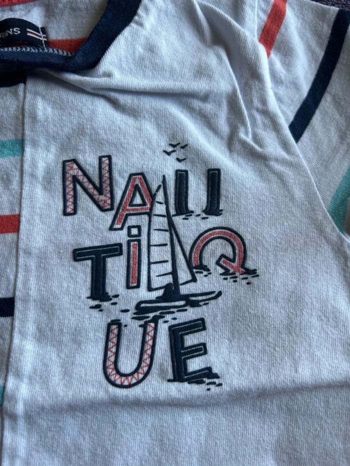 T-shirt manches courtes garcon en coton blanc et rayé Terre de marins taille 4 ans 102 cm - photo numéro 2