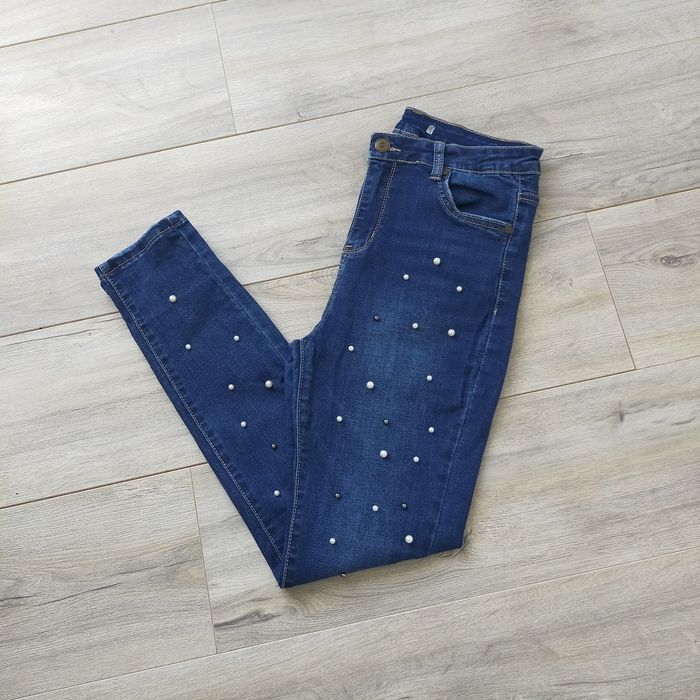 Jeans skinny femme taille 38 bleu a perles