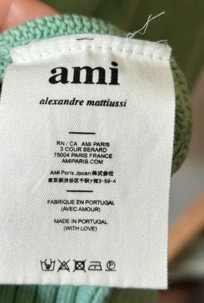 Ami Paris pull vert menthe – Logo cœur brodé rouge – Unisexe T.S - photo numéro 7