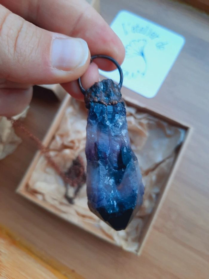 Collier pendentif Améthyste cuivre - photo numéro 2