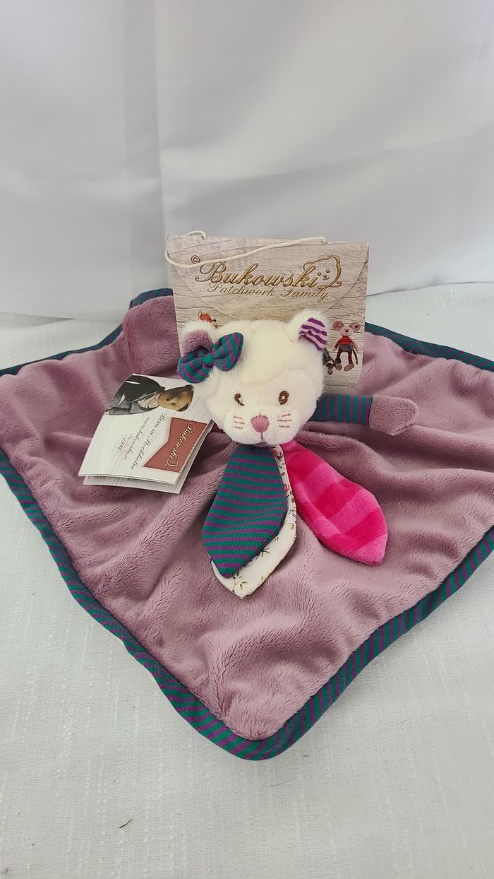 Doudou Plat BUKOWSKI Chat Rose Violet Vert - photo numéro 3