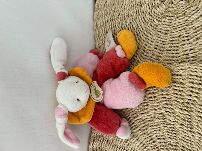 Doudou pantin lapin rose orange blanc BABY NAT - photo numéro 1