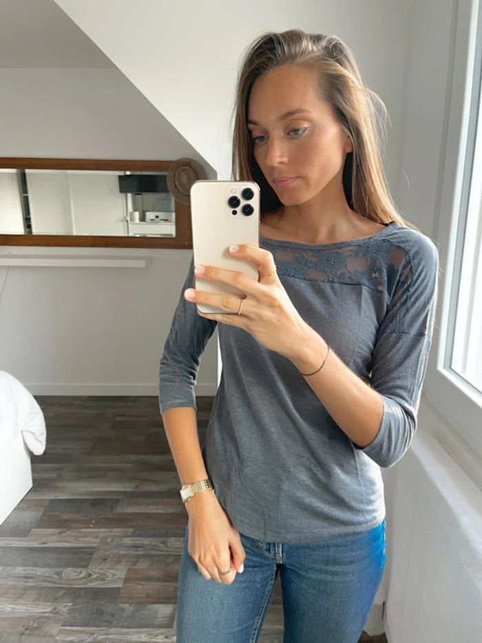 🌟 Haut Etam en lin avec dentelle neuf avec étiquette