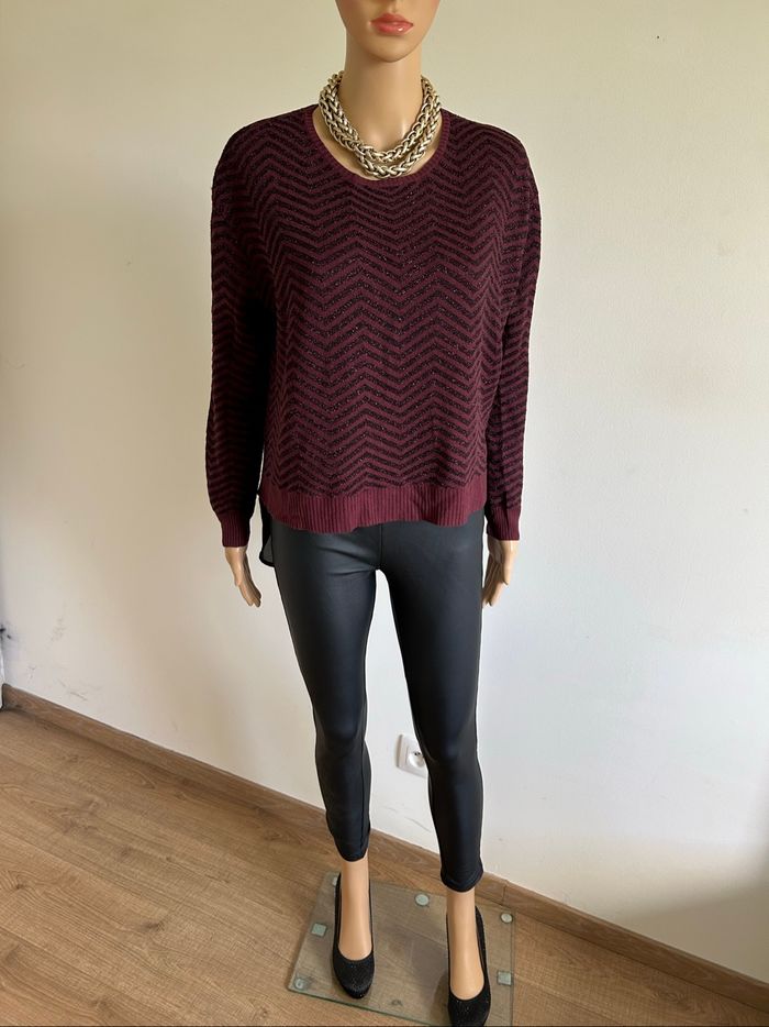Pull bordeaux et noir pailleté Le Temps des Cerises taille M jamais porté - photo numéro 3