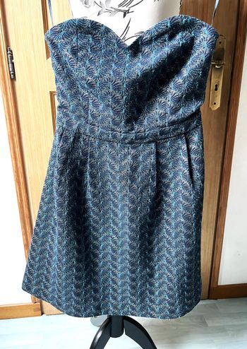 Robe bustier tissu épais motifs bleus et dorés Camaïeu taille 36/38