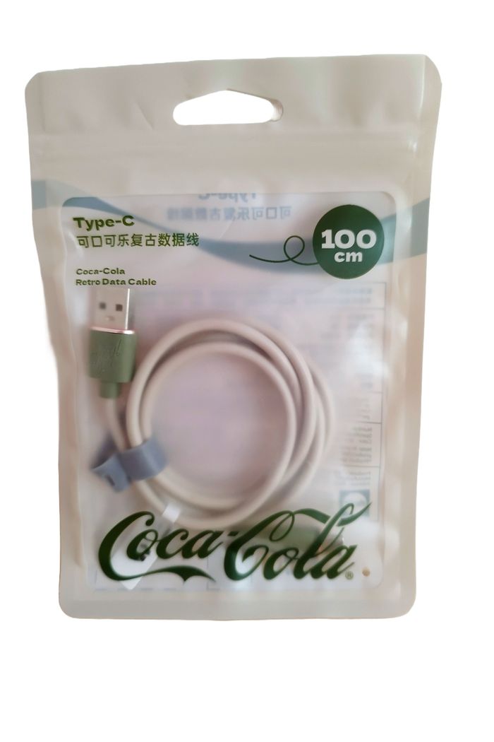 COCA-COLA - Câble USB type-C - 100cm - Gris et Vert - Neuf et scellé