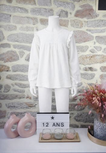 Blouse blanche en gaze de coton smockée Fille taille 12 ans marque Okaidi 🦜 