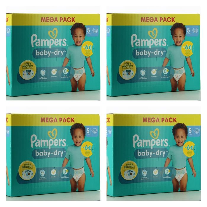 Lot de 328  Couches Pampers Baby Dry 11-16KG Taille 5 Neuf