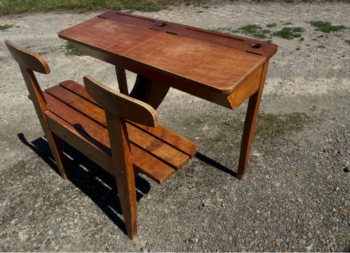 Double Pupitre bureau en bois vintage - photo numéro 3
