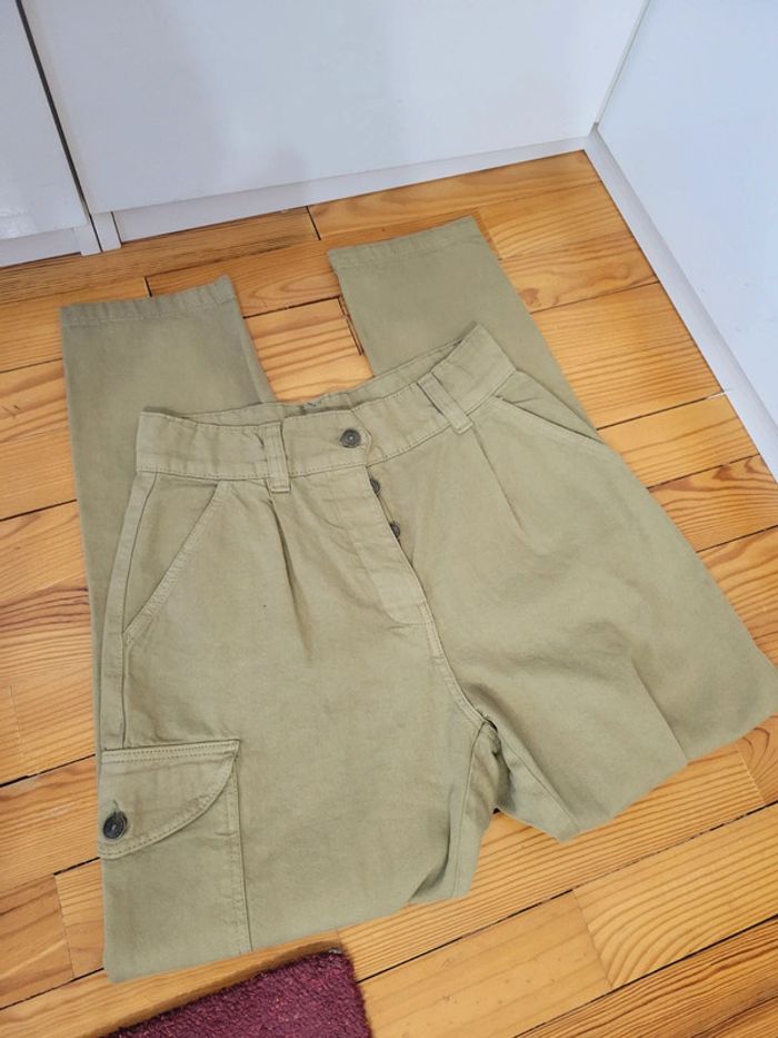 Pantalon jeans vert style cargo taille S 36 coquette - photo numéro 4