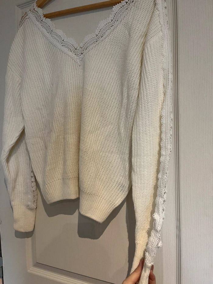 Pull blanc col V Shein T38 - photo numéro 2