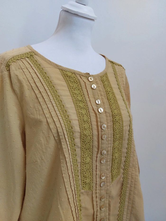 Blouse brodée en coton jaune moutarde 44 - photo numéro 4