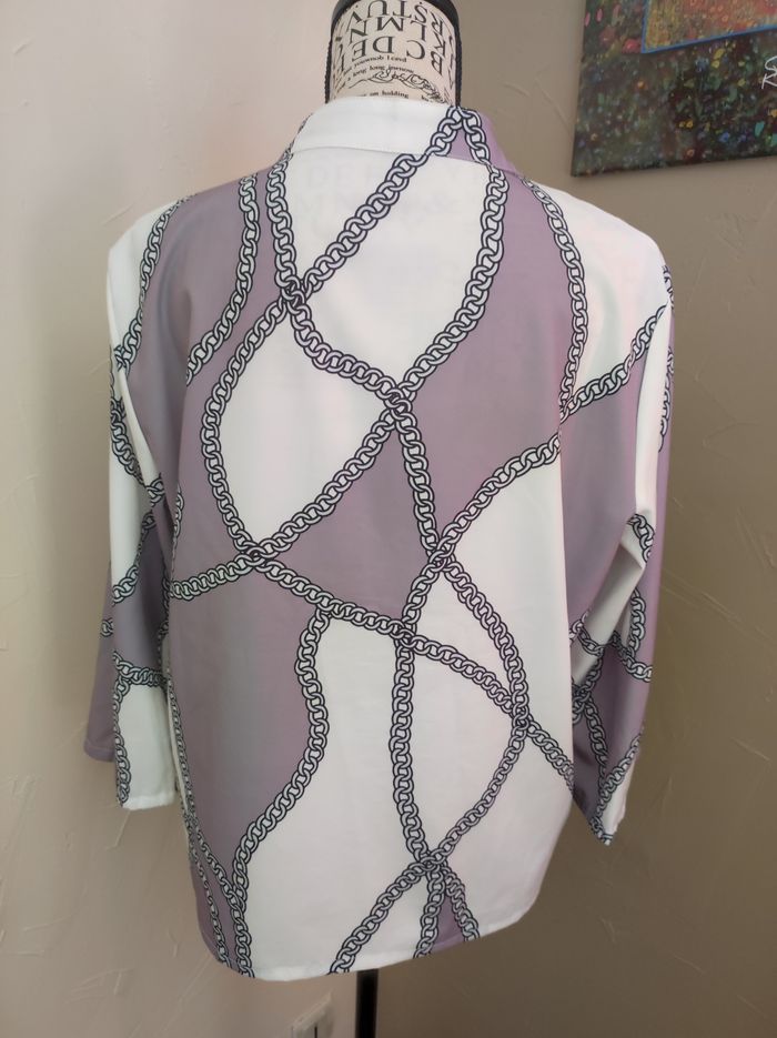 Chemisier manches 3/4 lilas-écru motif cordage taille M - photo numéro 2