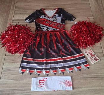 Costume déguisement fête de pom-pom girl pour enfant avec pompons rouge